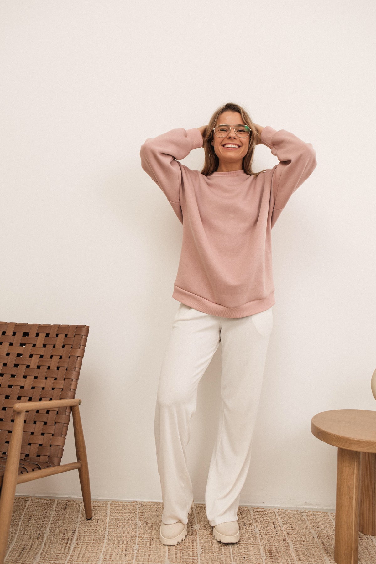 Plain pink fleece onesize sweatshirt