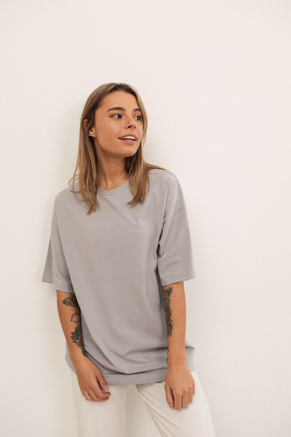 Gray basic cotton plain oversized t-shirt