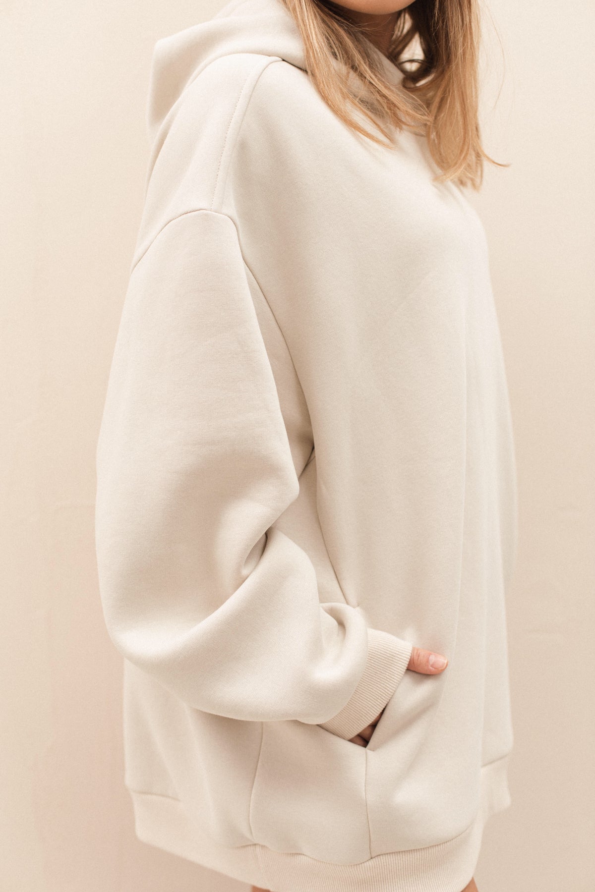 Ivory plain basic oversized fleece hoodie