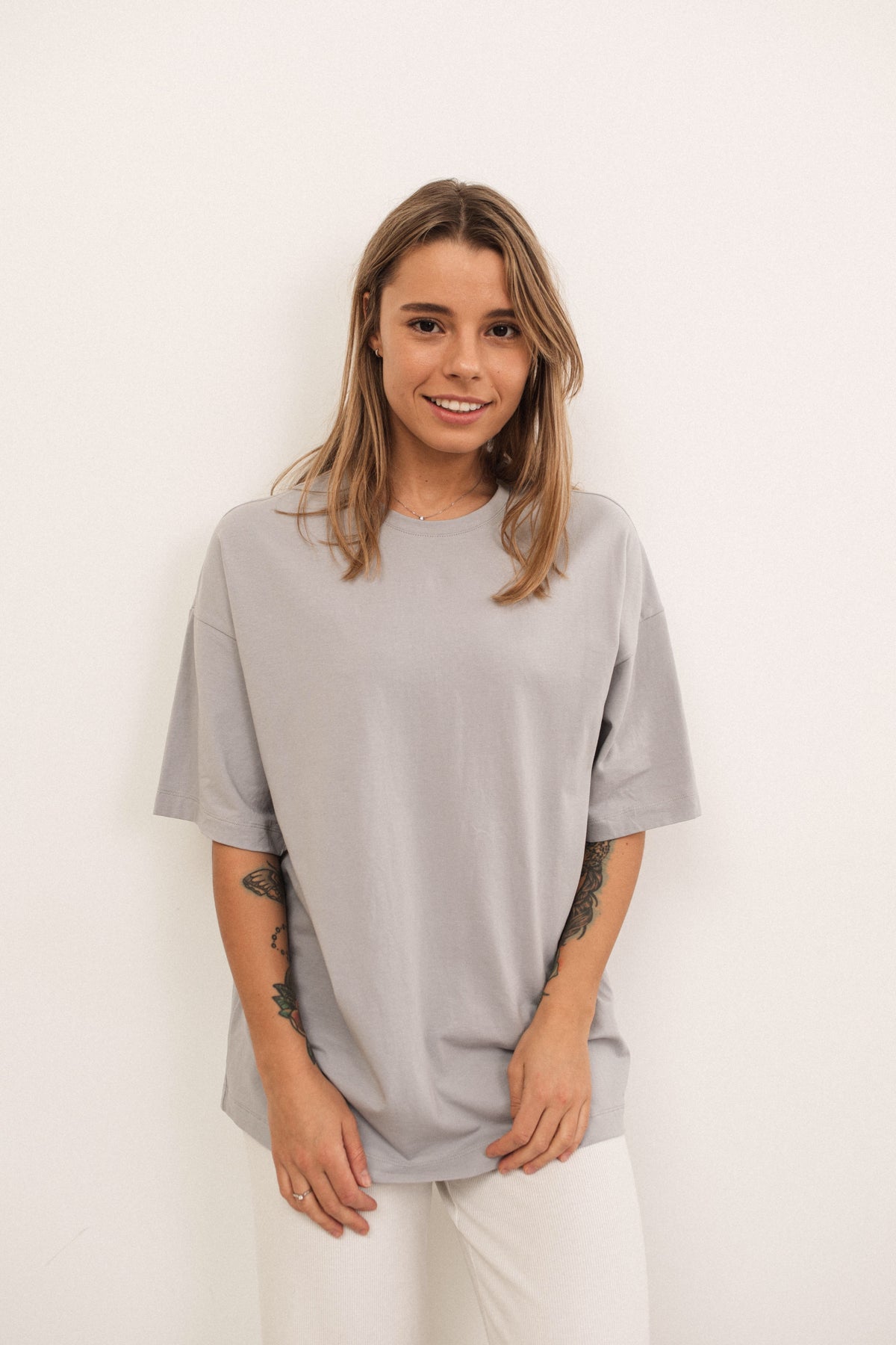 Gray basic cotton plain oversized t-shirt