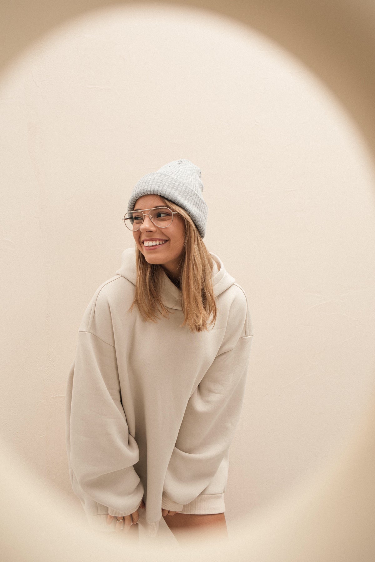Ivory plain basic oversized fleece hoodie