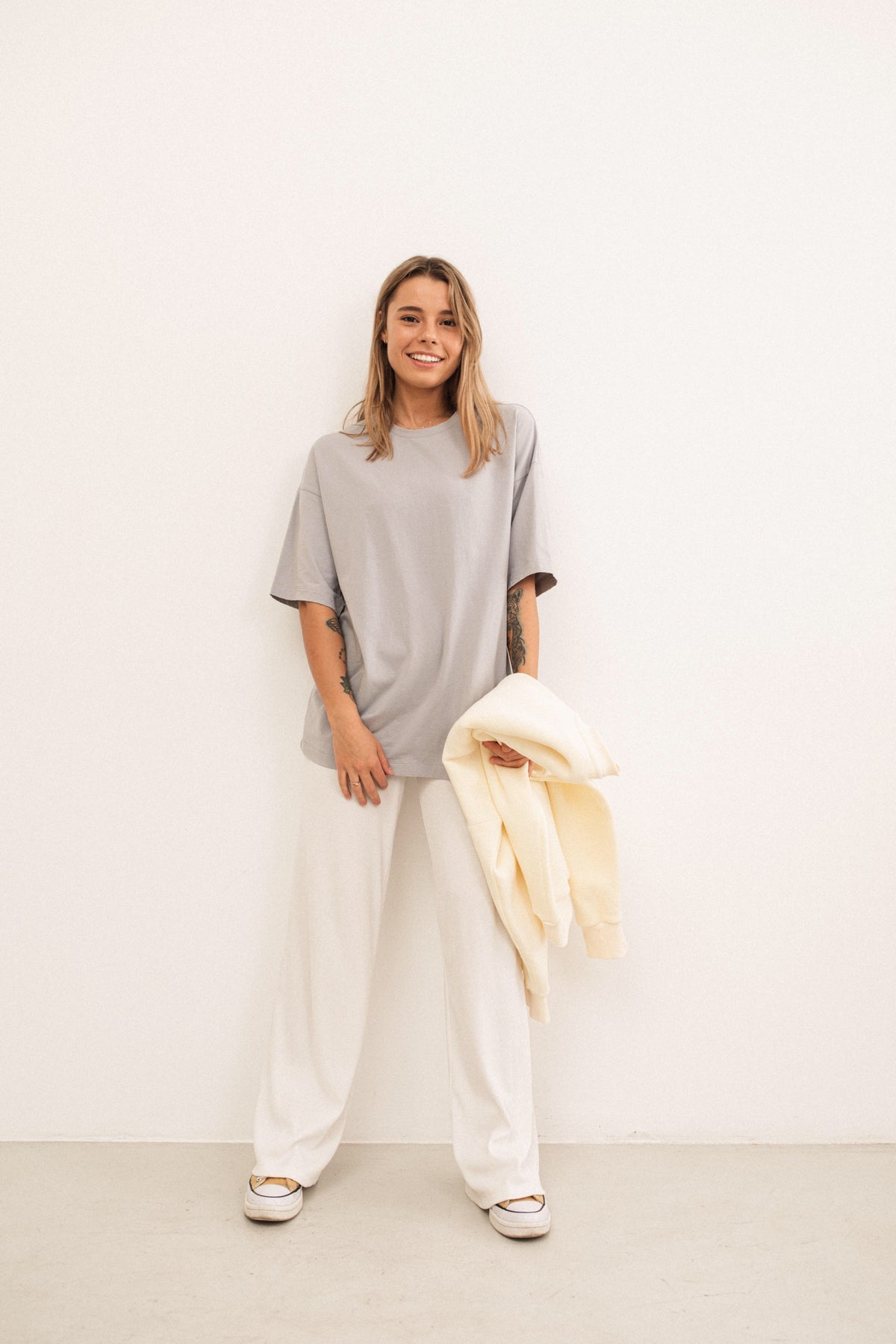 Gray basic cotton plain oversized t-shirt