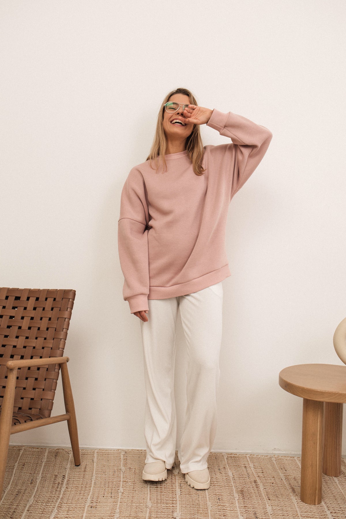 Plain pink fleece onesize sweatshirt