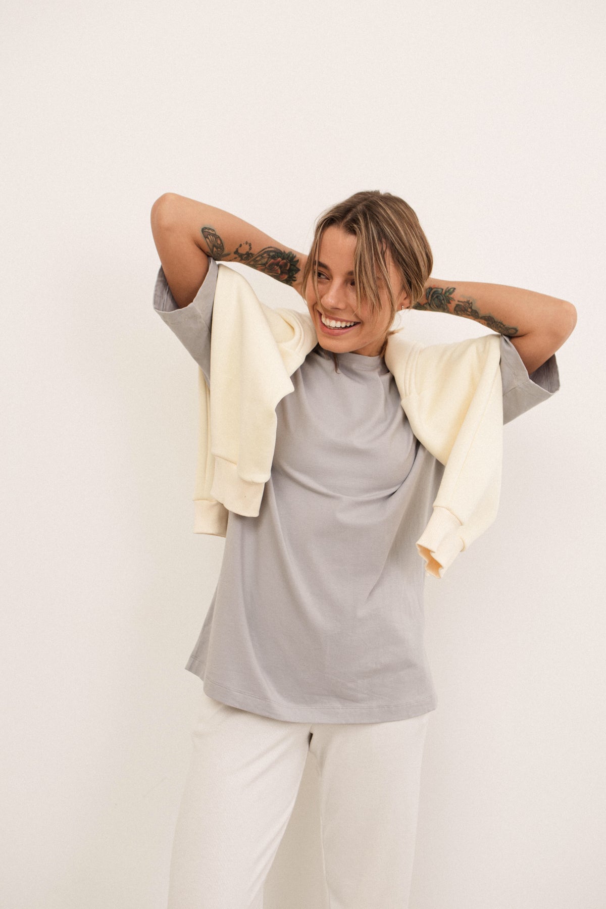 Gray basic cotton plain oversized t-shirt