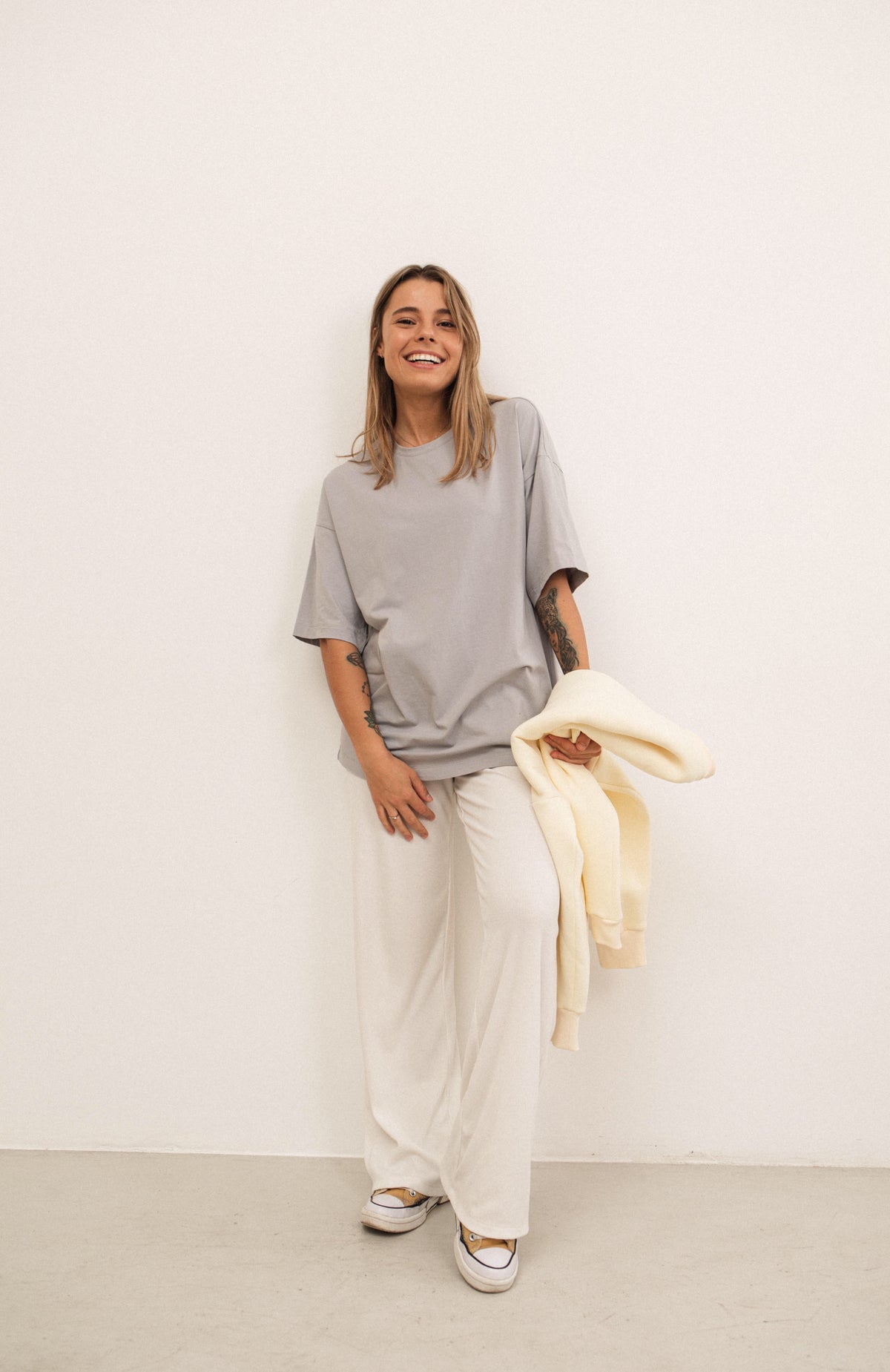 Gray basic cotton plain oversized t-shirt