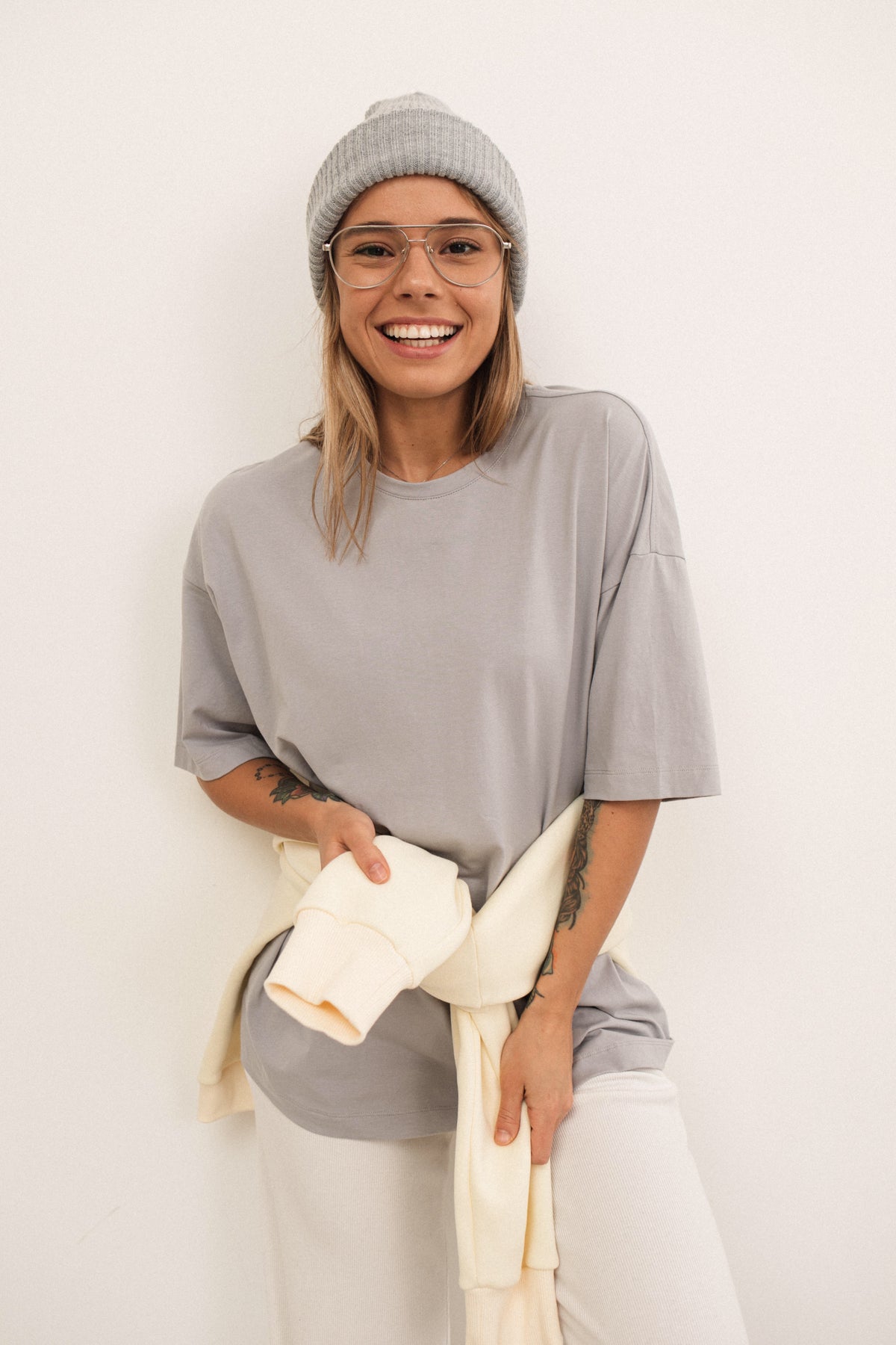 Gray basic cotton plain oversized t-shirt