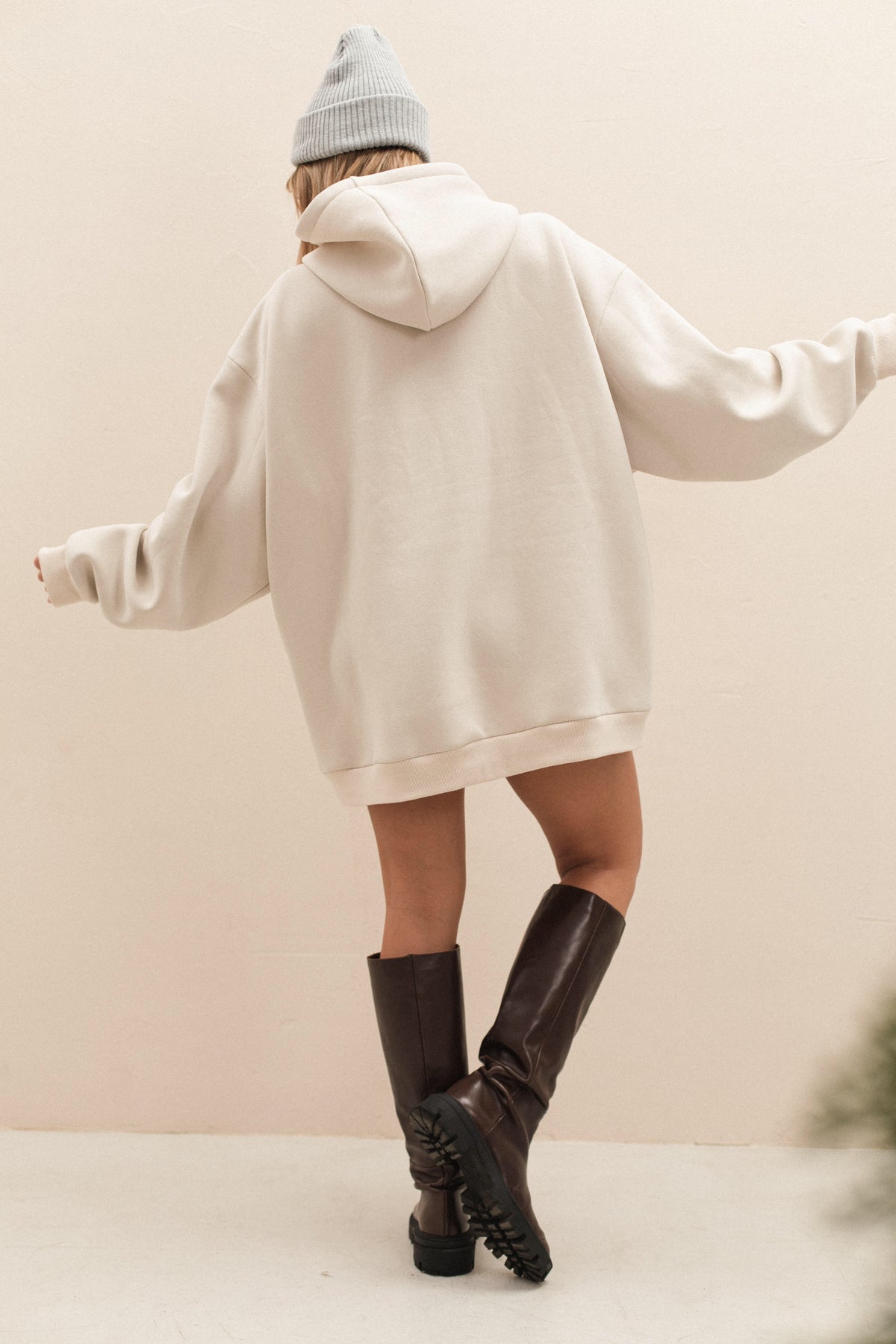 Ivory plain basic oversized fleece hoodie