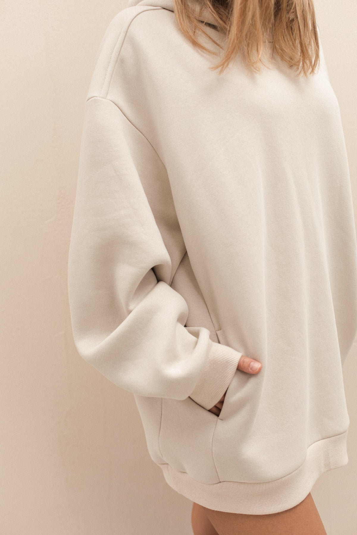 Ivory plain basic oversized fleece hoodie