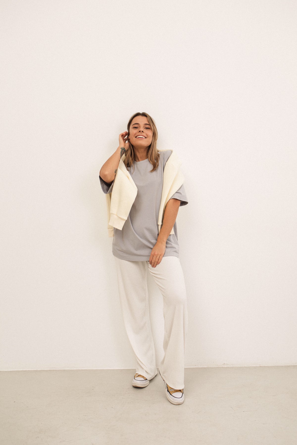 Gray basic cotton plain oversized t-shirt