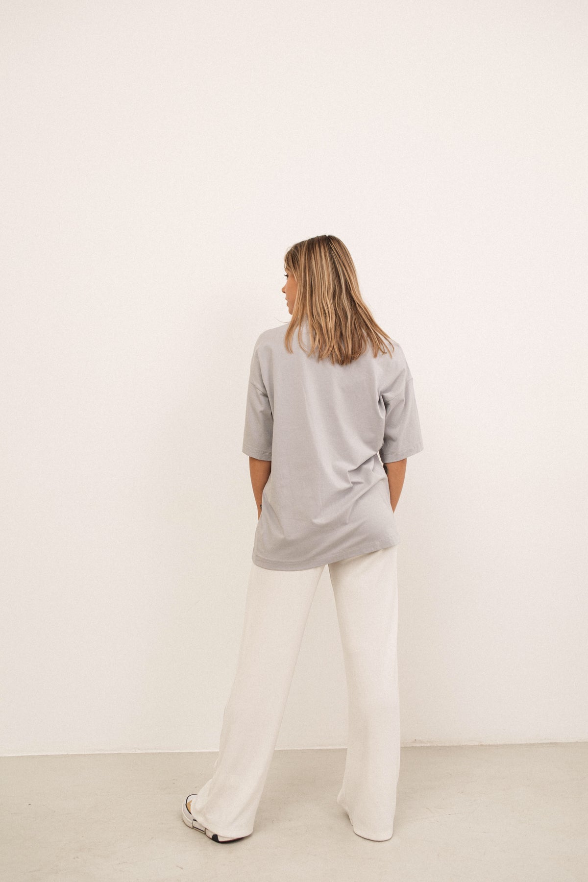 Gray basic cotton plain oversized t-shirt