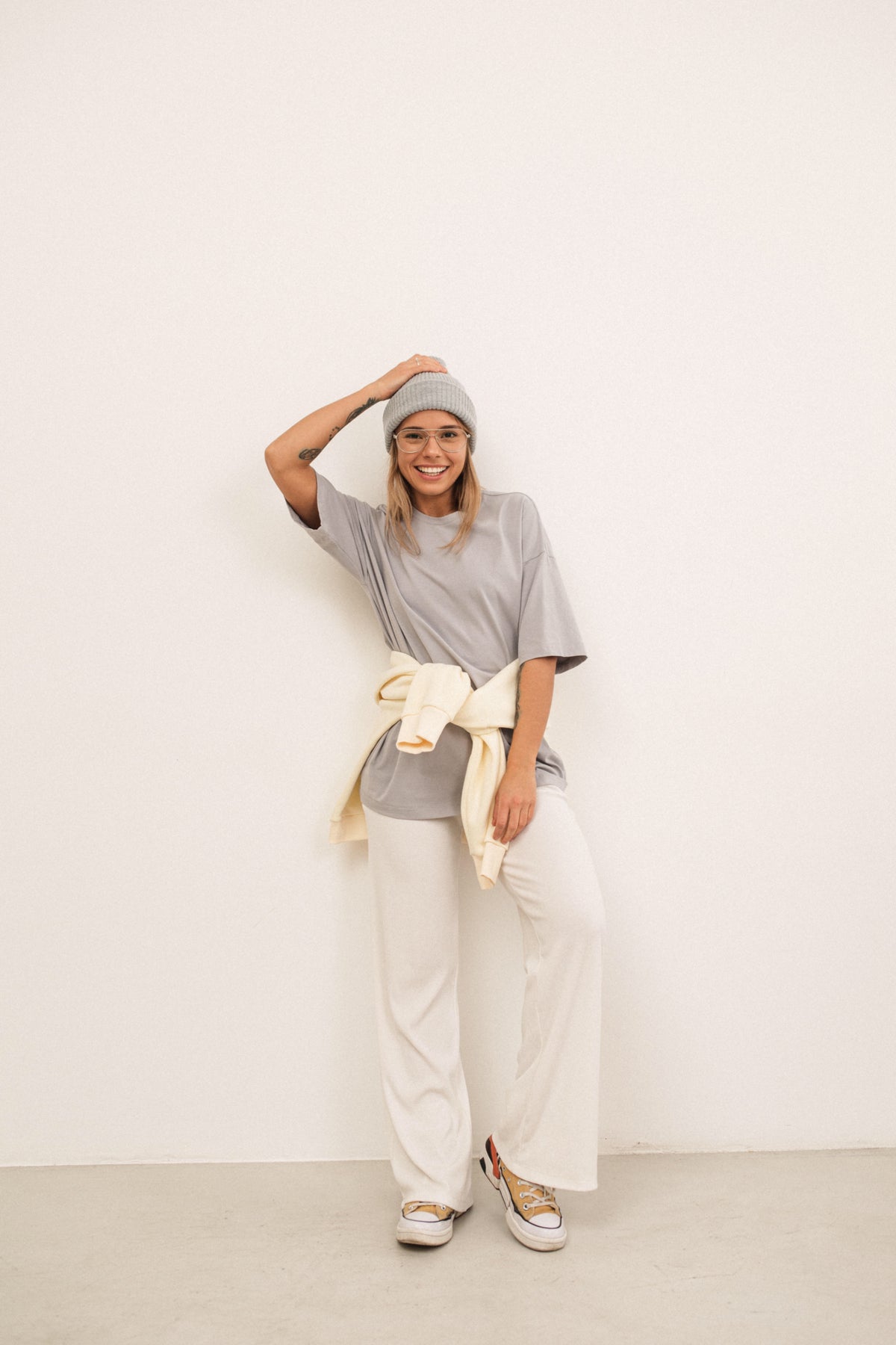 Gray basic cotton plain oversized t-shirt
