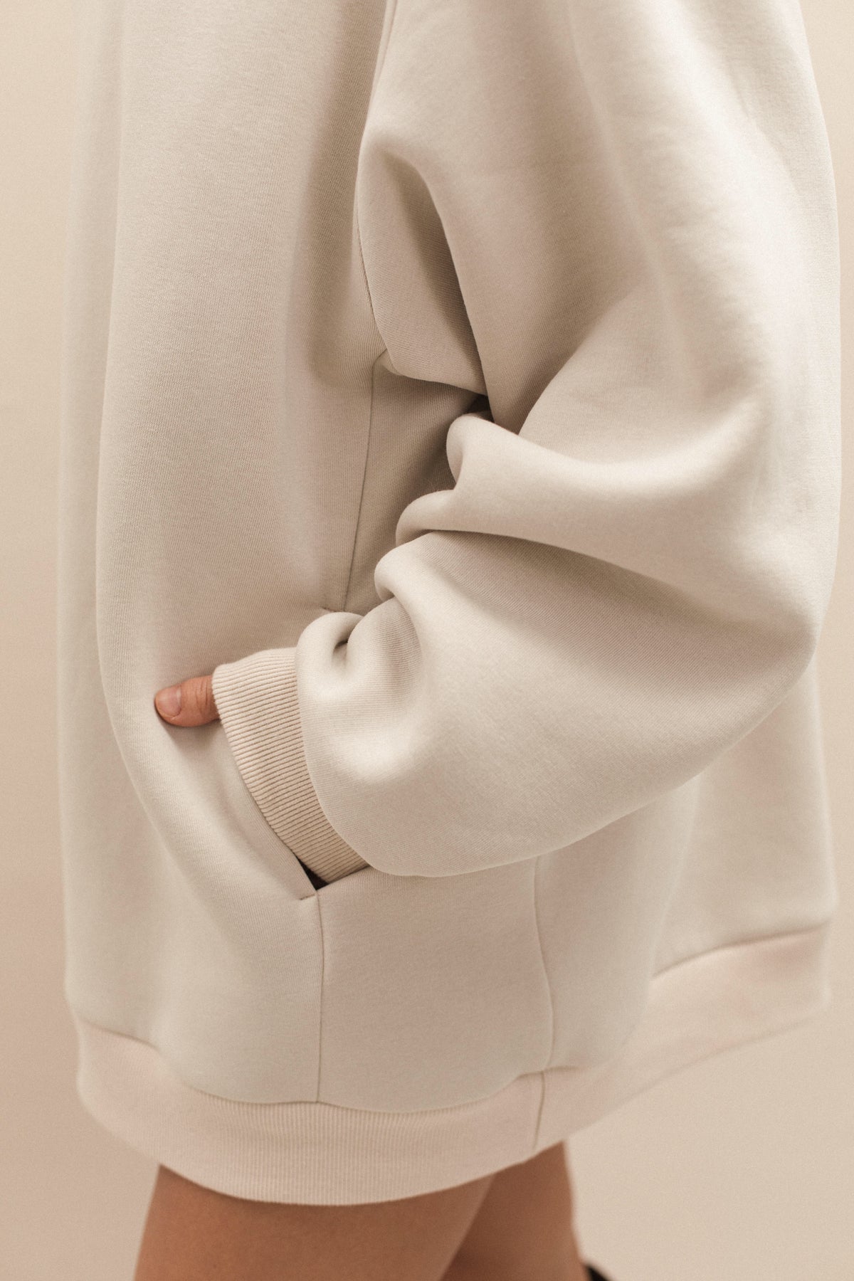 Ivory plain basic oversized fleece hoodie